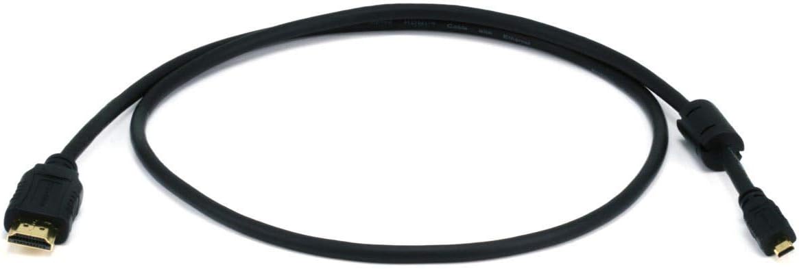 Monoprice High Speed HDMI to HDMI Micro Cable - 4K@24Hz, 10.2Gbps, 34AWG, Ferrite Core, Gold Plated Connectors, 3 Feet