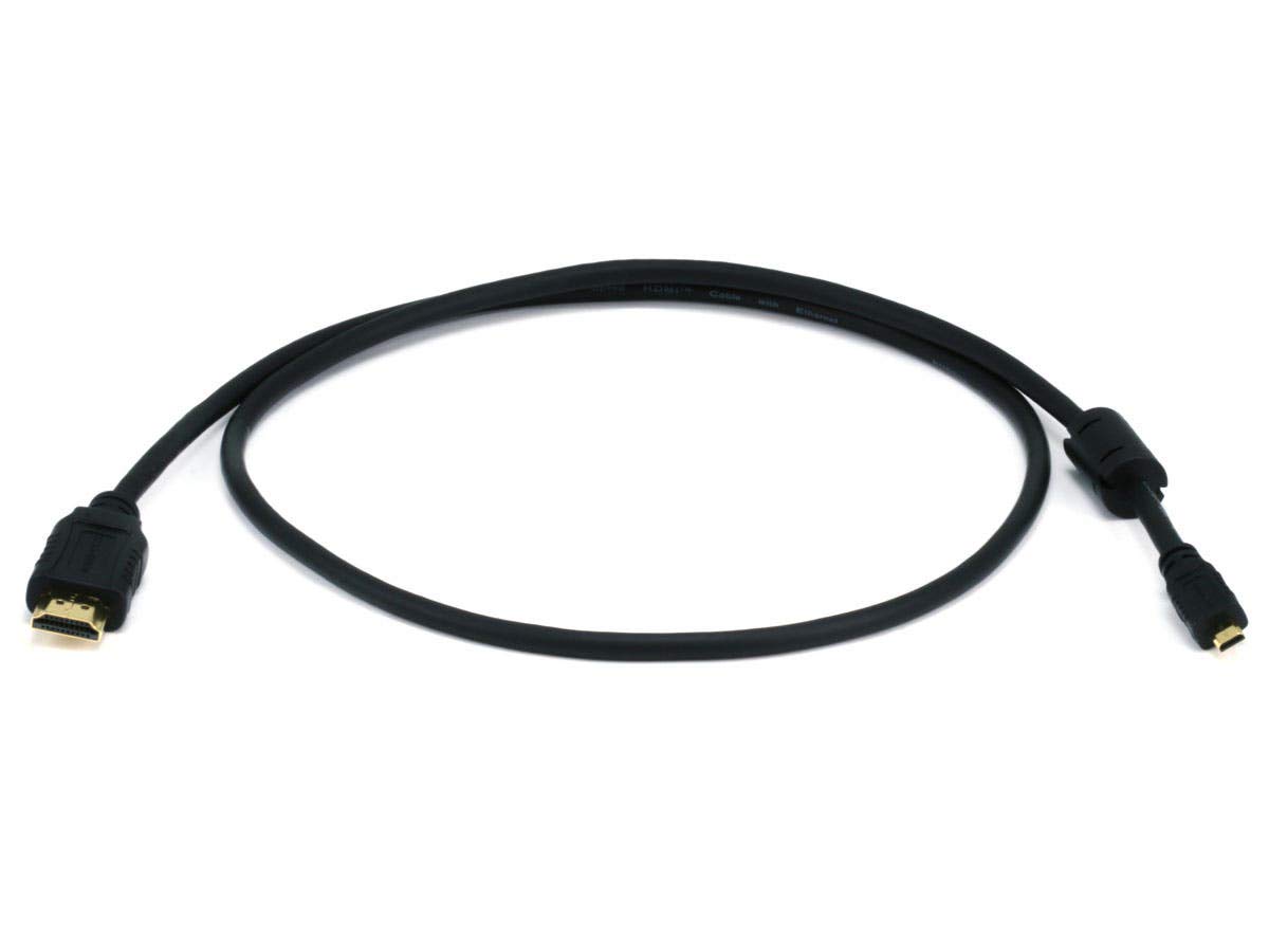 Monoprice High Speed HDMI to HDMI Micro Cable - 4K@24Hz, 10.2Gbps, 34AWG, Ferrite Core, Gold Plated Connectors, 3 Feet