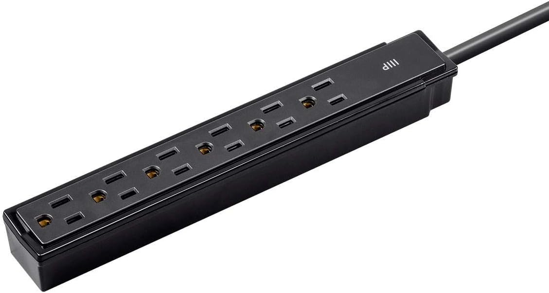 Monoprice 6 Outlet Surge Protector Power Strip - 2 Feet - Black (2 Pack) Heavy Duty Cord | UL Rated, 201 Joules