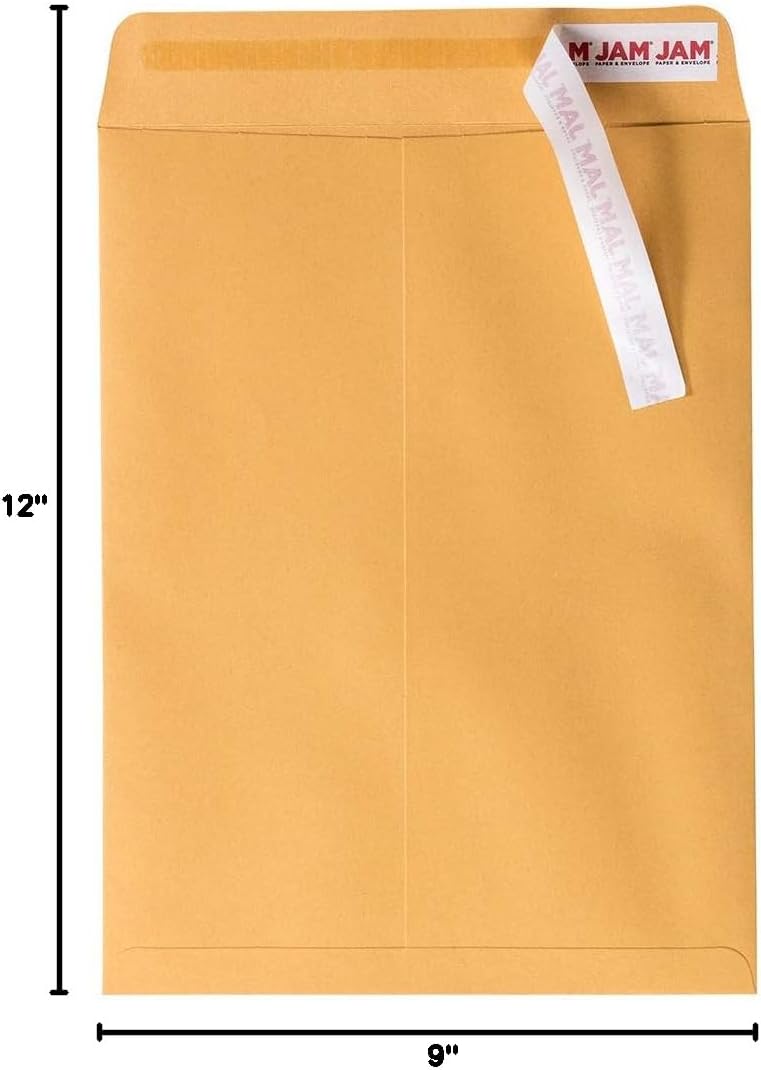 JAM PAPER Open End Catalog Envelopes with Peel & Seal - Brown Kraft Manila