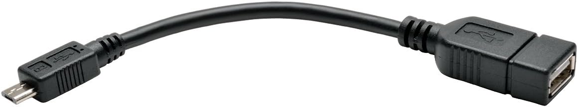 Tripp Lite U052-06N Micro USB to OTG Host Adapter Cable 5-Pin Micro USB A/A M/F 6-in, Black OTG 2-in-1 to USB-A