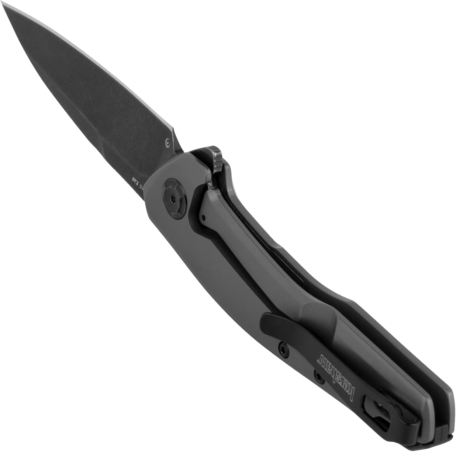 Kershaw Sanctum Pocket Knife, Curved Grey PVD Stainless Steel Handle, 3 inch 8Cr13Mov Blackwash Blade, Pocketclip