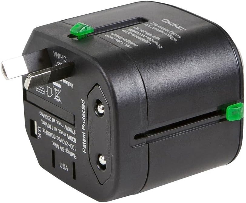 Monoprice Compact Cube Universal Travel Adapter, Supports International Power Outlets, Black