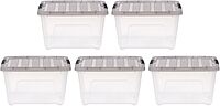IRIS USA 5 Pack 32 Quart Stack & Pull™ Clear Plastic Storage Box with Buckles, Gray