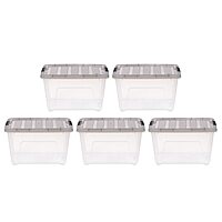 IRIS USA 5 Pack 32 Quart Stack & Pull™ Clear Plastic Storage Box with Buckles, Gray