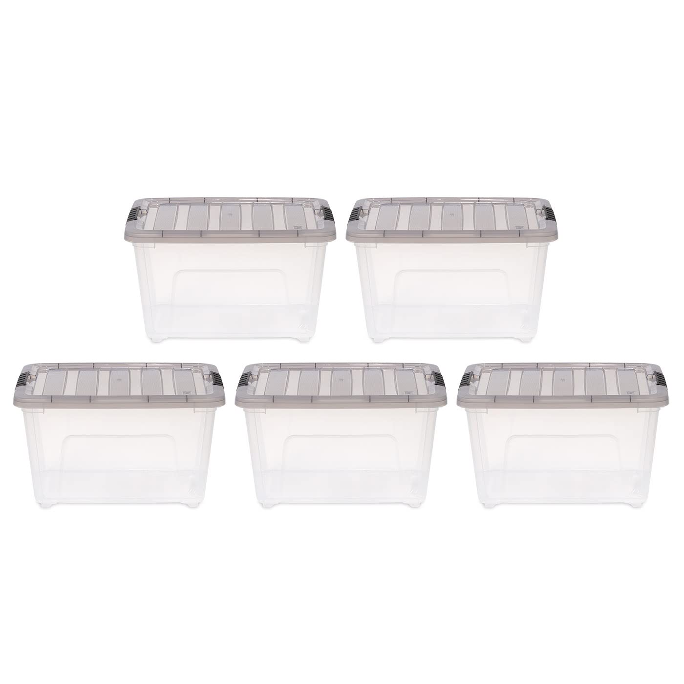 IRIS USA 5 Pack 32 Quart Stack & Pull™ Clear Plastic Storage Box with Buckles, Gray