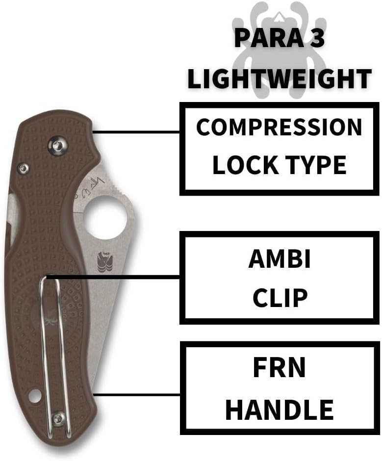 Spyderco Para 3 Lightweight Folding Utility Pocket Knife with 2.93" CPM 15V Sprint Run Steel Blade and Brown FRN Handle