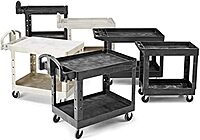 Rubbermaid Commercial Products 2-Shelf Utility/Service Cart, Medium, Black, Lipped Shelves, Ergonomic Handle, 500 lbs. Capacity, for Warehouse/Garage/Cleaning/Manufacturing Medium Black