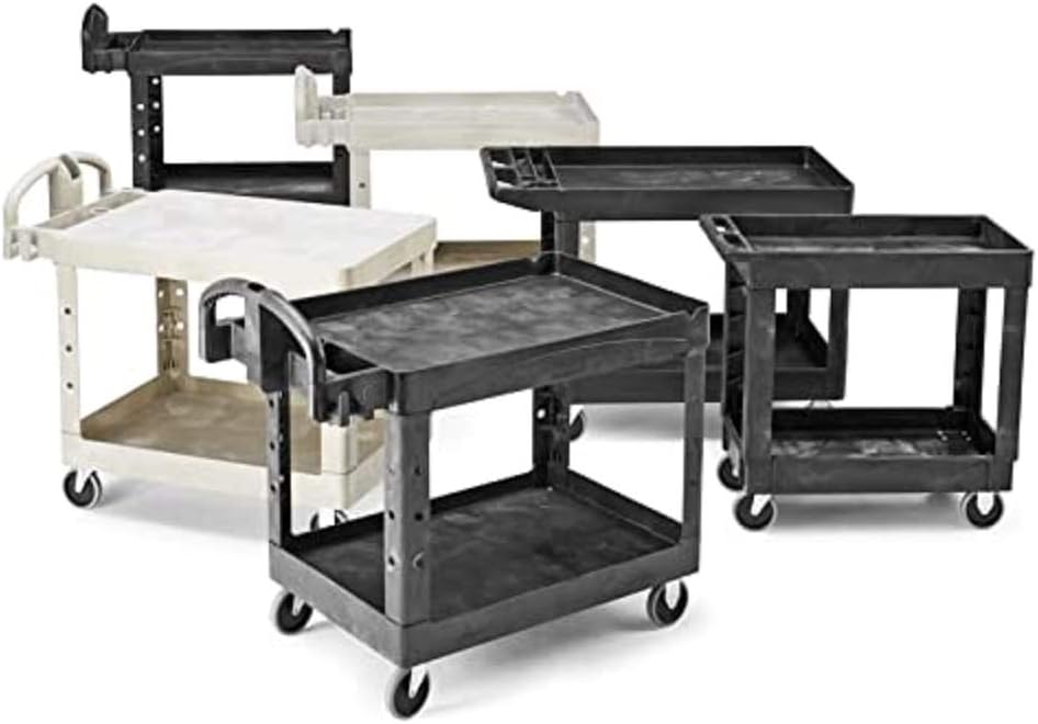 Rubbermaid Commercial Products 2-Shelf Utility/Service Cart, Medium, Black, Lipped Shelves, Ergonomic Handle