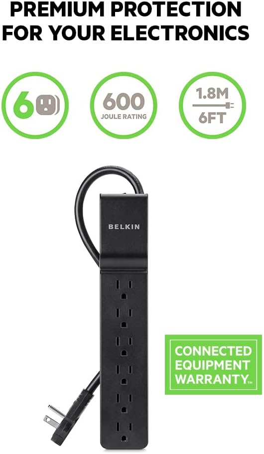 Belkin 6-Outlet Surge Protector Power Strip with 6 ft Heavy-Duty Cord
