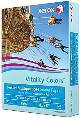 Xerox® Vitality Colors™ Multipurpose Printer Paper, Letter Paper Size, 20 Lb, 30% Recycled, Blue, Ream Of 500 Sheets