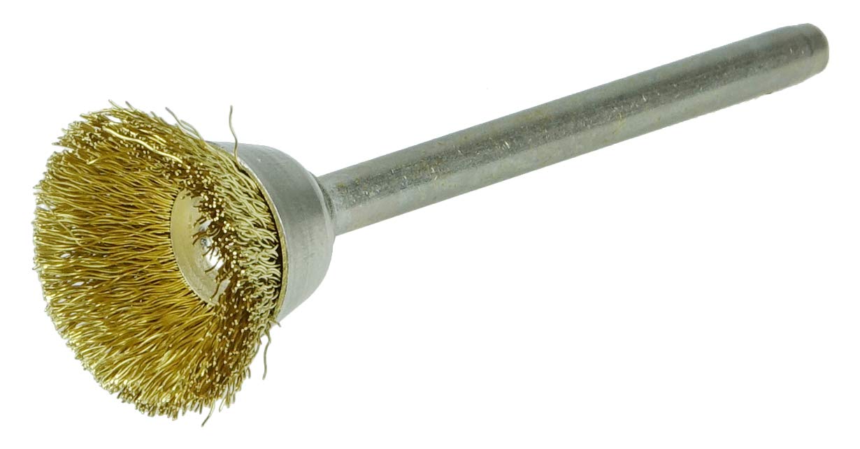 Weiler 26075 5/8" Miniature Cup Brush, .005" Brass Fill, 1/8" Stem, Made in the USA Pack of 1 .005 Wire Size