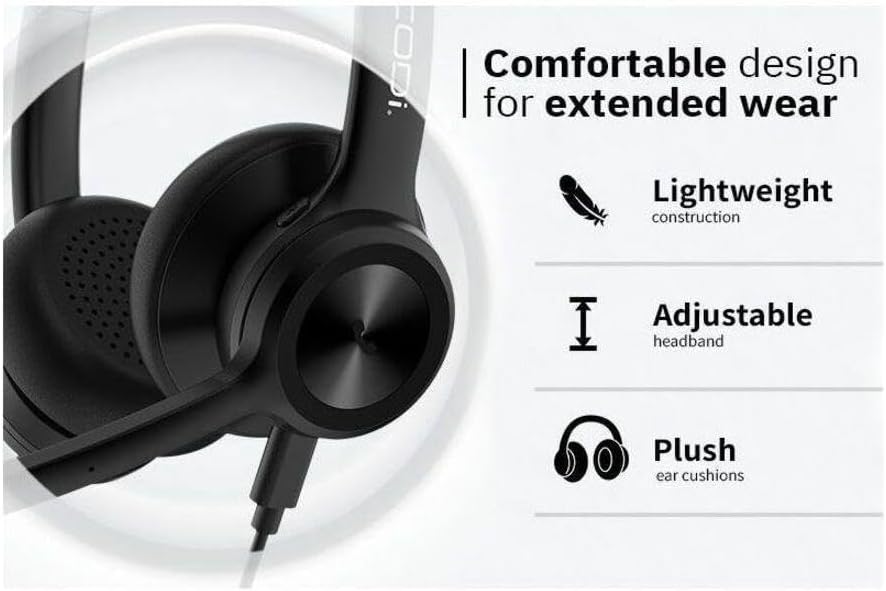 CODi CLARO Wired Stereo Dual Ear Headset w/ AI ENC Microphone - Stereo - USB Type C - Wired - Over-the-Head - A04618