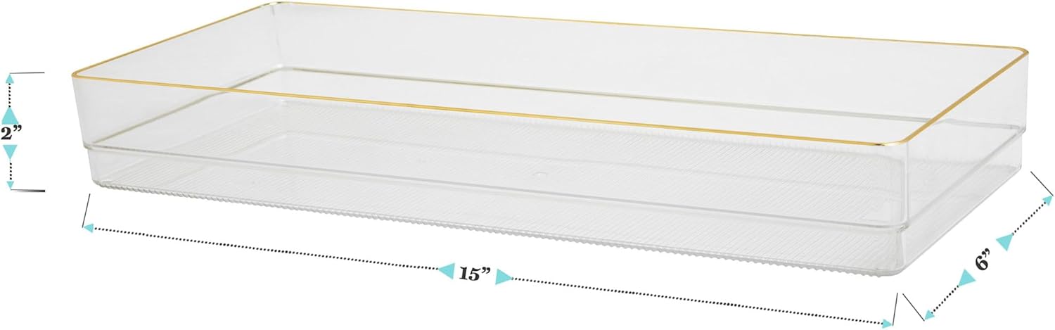 Martha Stewart Kerry Plastic Stackable Office Desk Drawer Organizers with Gold Trim