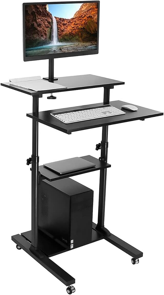Mount-It! Mobile Computer Cart with Monitor Mount for Screen up to 32", Portable Desk on Wheels
