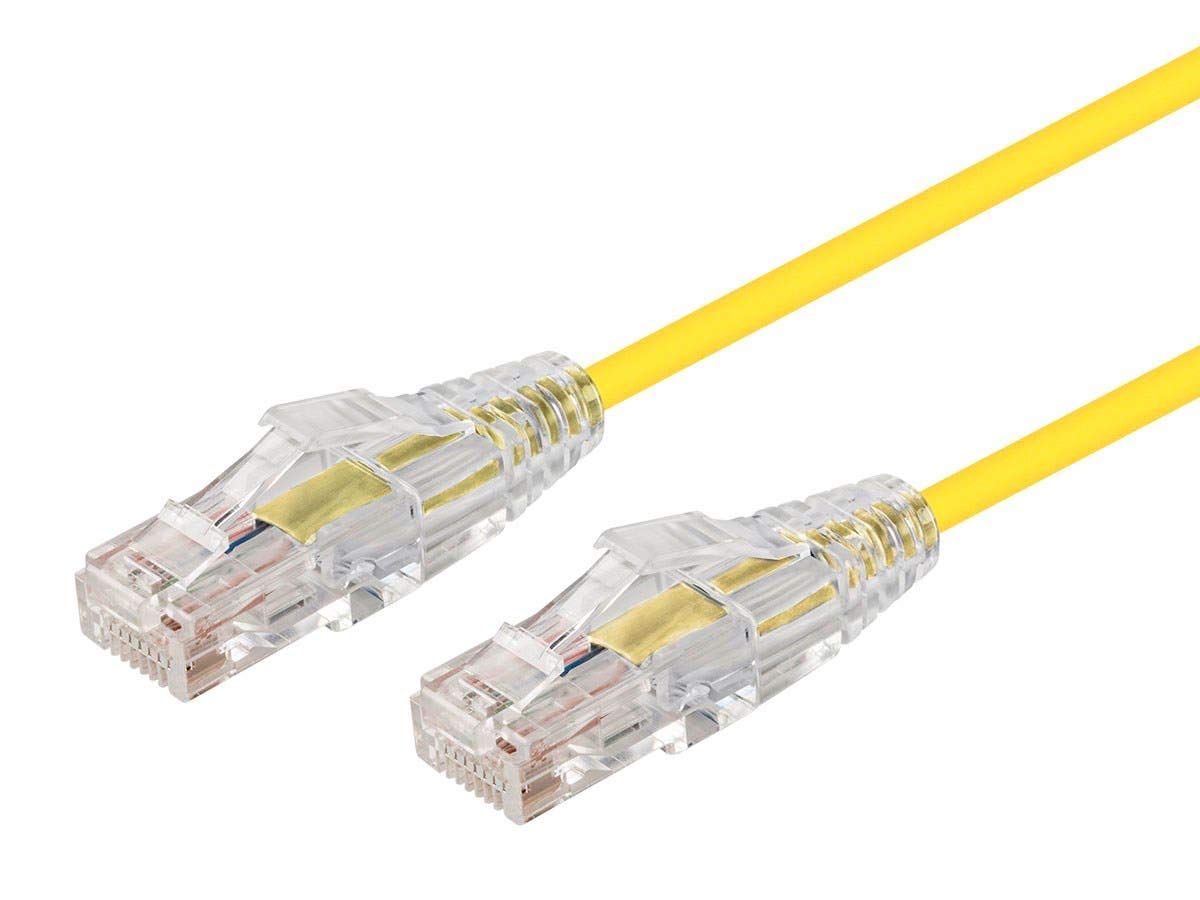 Monoprice Cat6 Ethernet Patch Cable - Snagless, Stranded, 550MHz, UTP, CMR Rated, 28AWG, 14 Feet, Yellow - SlimRun Series