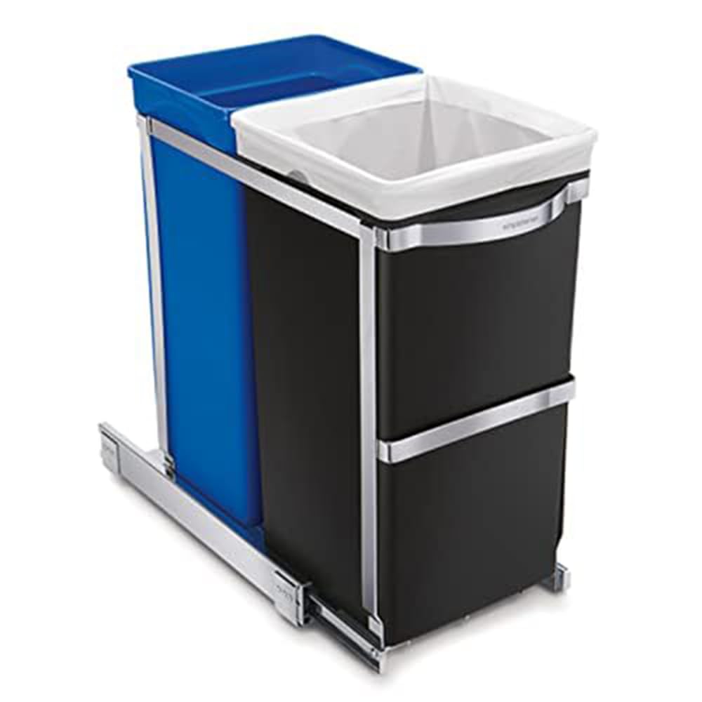 simplehuman Under-Cabinet and In-Cabinet Pull-Out Trash & Recycling Bin, Heavy-Duty Steel Frame