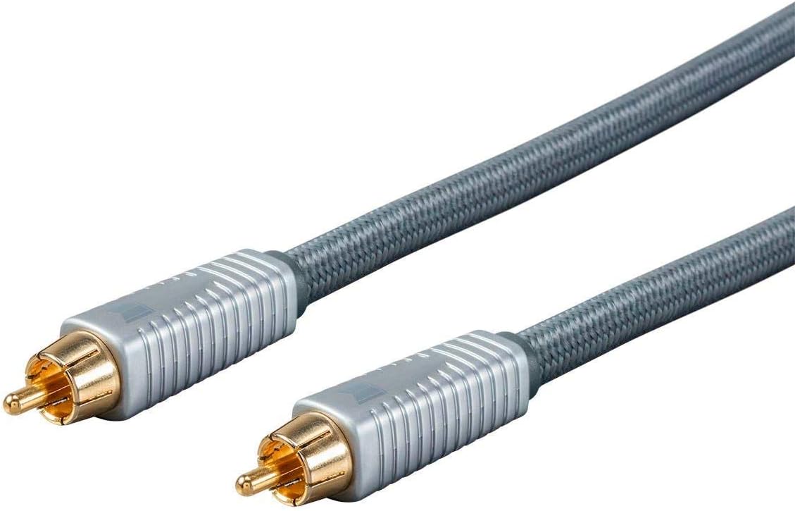Monolith RCA Cable - 24K Gold Plated Connectors, AL foil, OFC Copper Braided Shield, 3 Feet, Silver