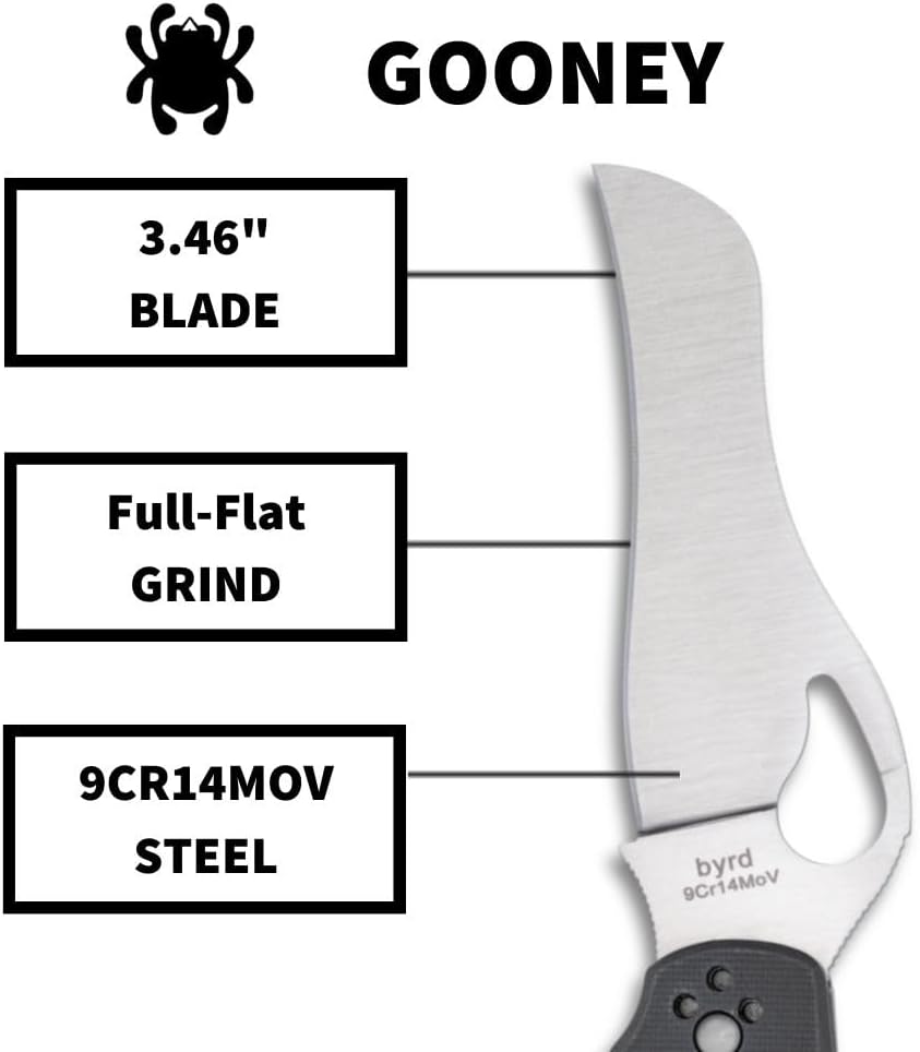 Spyderco Byrd Gooney Lockback Folding Pocket Knife with 9Cr14MoV Stainless Steel Blade and Gray G-10 Handle - PlainEdge