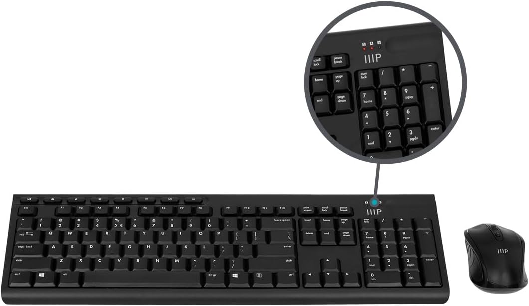 Monoprice Wireless Membrane Keyboard and Optical Mouse Combo, Full-Size 104-Key Keyboard, 2.4 GHz Wireless Receiver