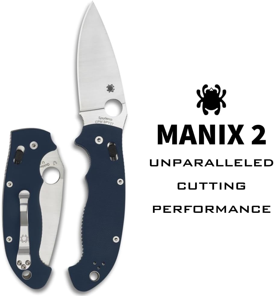Spyderco Manix 2 XL Folding Knife, Cobalt Blue G-10 Handle - CPM-SPY27 Steel Satin Blade, 3.85 Inches Blade Length