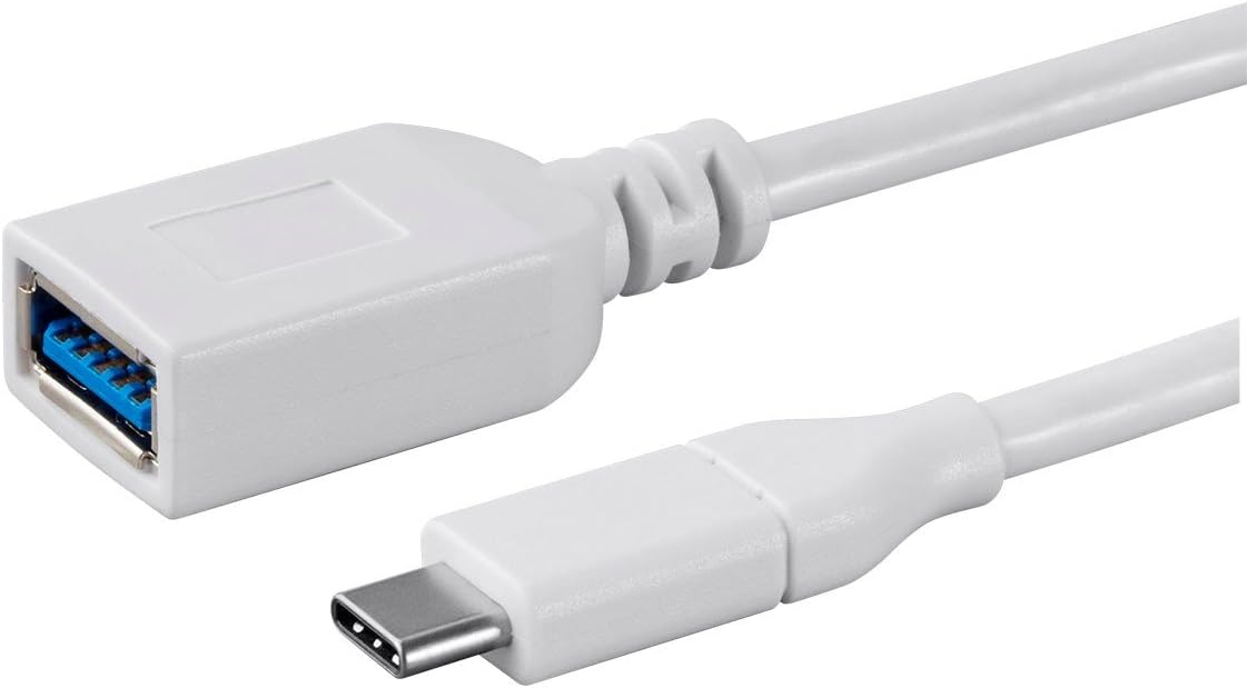 Monoprice USB C to USB A Female 3.1 Gen 1 Extension Cable - 0.5 Feet - White | Fast Charging, 5Gbps, 3A, 30AWG