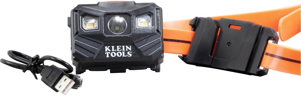Klein Tools 56064 Rechargeable Auto-Off LED Headlamp, Silicone Strap, 400 lms, All-Day Runtime, for Work, Running