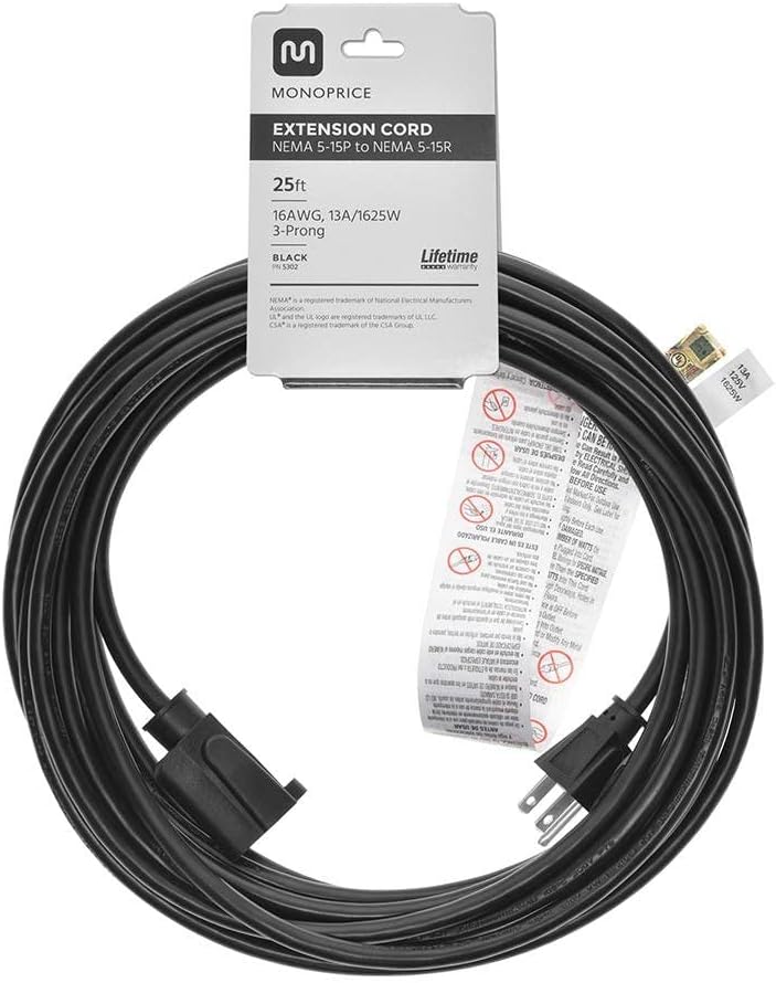 Monoprice Extension Cord NEMA 5-15P to 5-15R 16AWG 13A