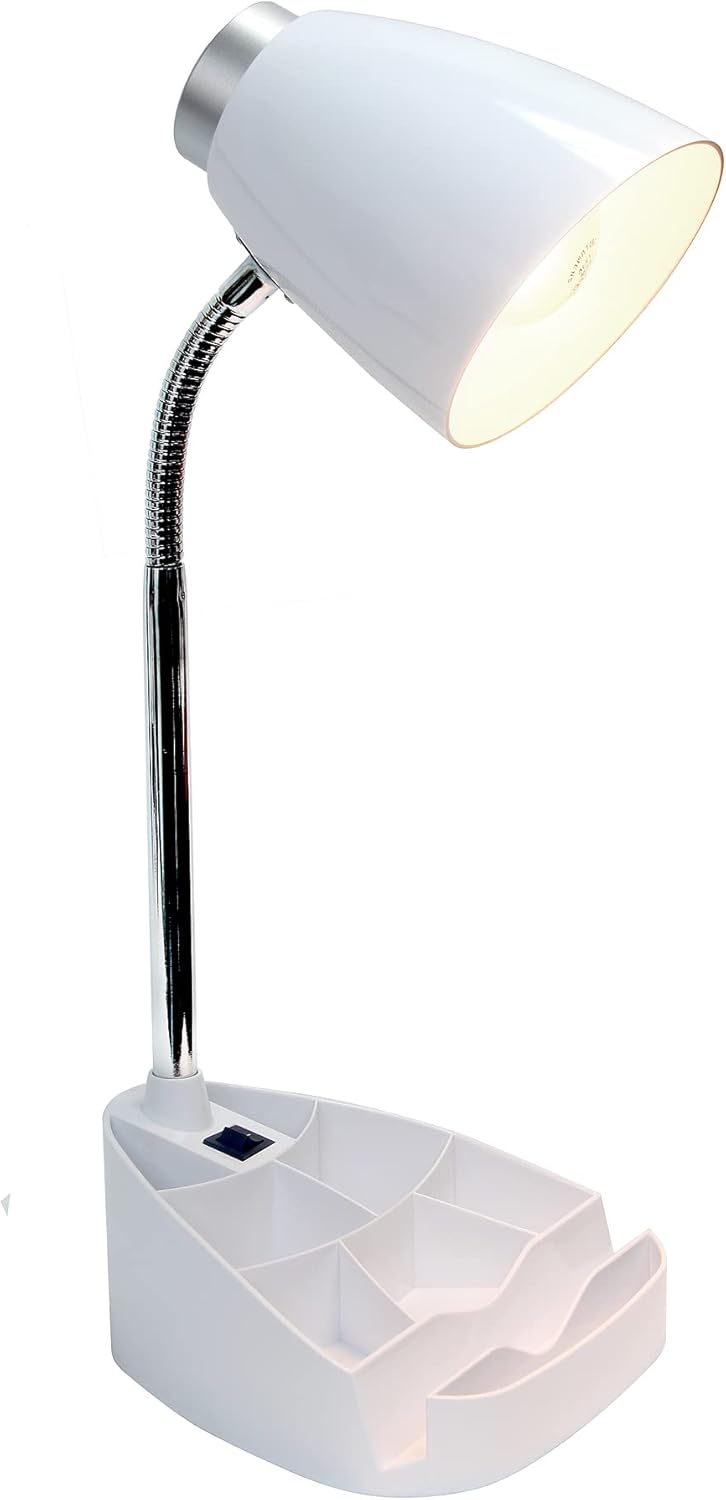 Simple Designs LD1002-WHT Gooseneck Organizer Desk Lamp with iPad Tablet Stand Book Holder, White White 1
