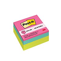 Post-it Notes Cube, 3 in. x 3 in., Bright Colors, Power Pink, Aqua Splash, Acid Lime, 400 Sheets/Cube, 1 Cube/Pack