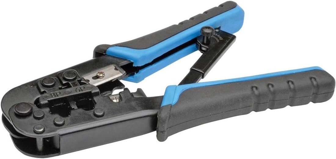 TRIPP LITE RJ11/RJ12/RJ45 Crimping Tool with Cable Stripper Cat5e/Cat6 (T100-001),Black/blue