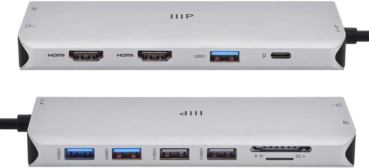 Monoprice 13-in-1 Dual-HDMI + DisplayPort Multi-Stream Transport (MST) Triple Monitor Docking Station - 4K, 5Gbps USB