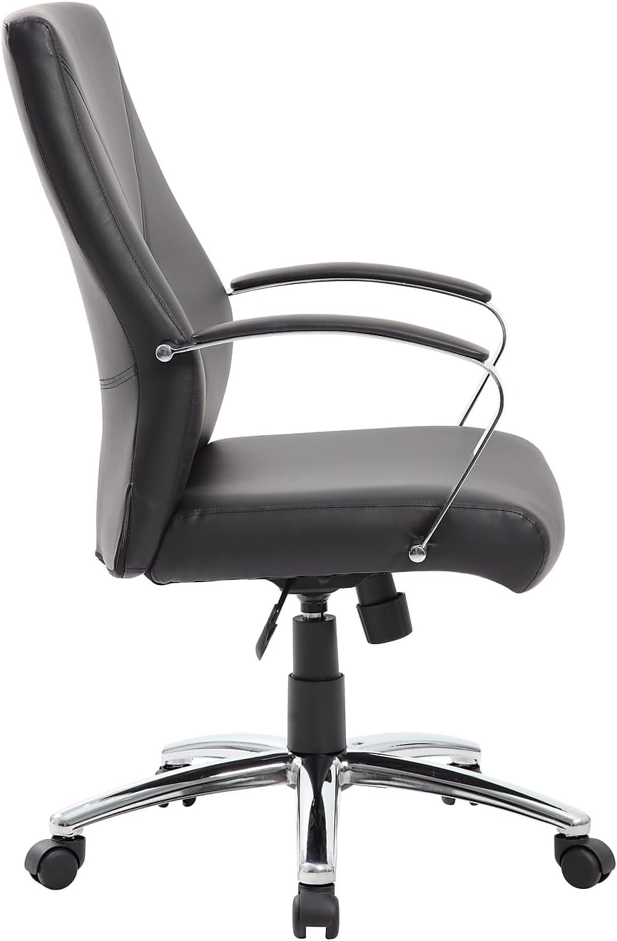 Boss Office Products Ergonomic High-Back LeatherPlus Executive Chair, Black