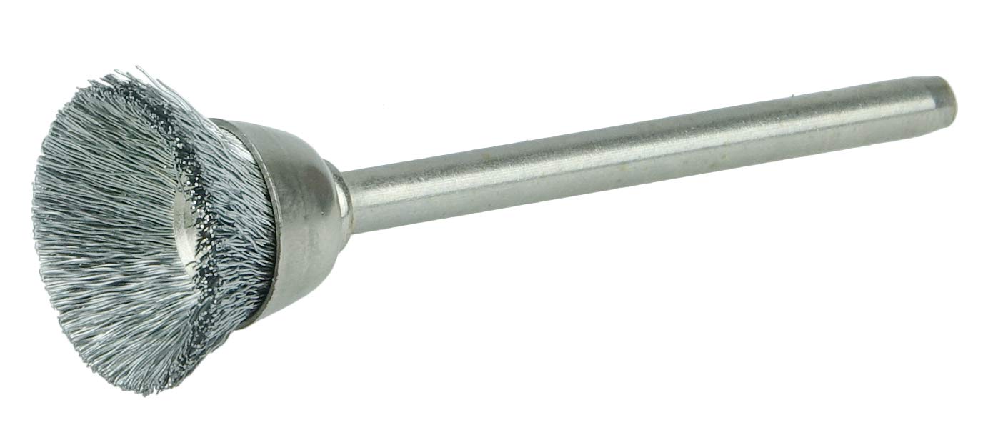 Weiler 26074 5/8" Miniature Cup Brush, .005" Steel Fill, 1/8" Stem, Made in the USA Pack of 1 .005 Wire Size