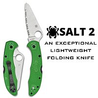 Spyderco Salt 2 Knife with LC200N Steel Blade and Lightweight FRN Green Handle - SpyderEdge - C88FSGR2