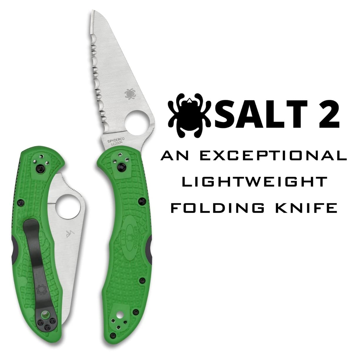 Spyderco Salt 2 Knife with LC200N Steel Blade and Lightweight FRN Green Handle - SpyderEdge - C88FSGR2