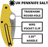 Spyderco Salt UK Penknife with 2.93" LC200N Steel Blade and Lightweight FRN Yellow Handle - PlainEdge - C94PYL