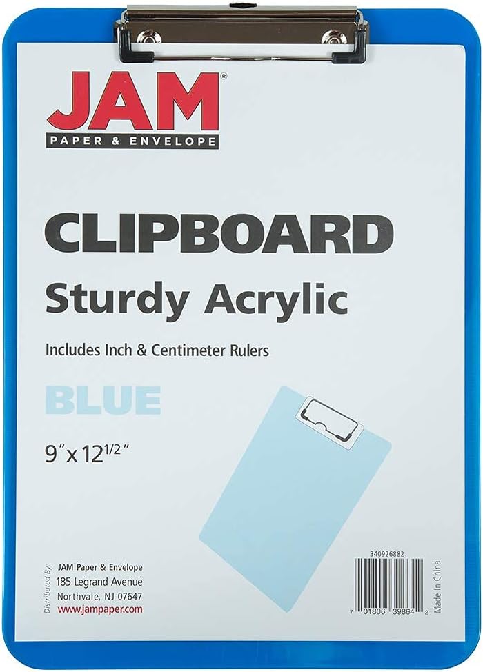 JAM PAPER Plastic Clipboards with Low-Profile Metal Clip - Letter Size