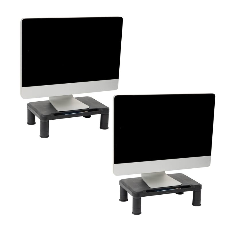 Mind Reader Monitor Stand, Height Adjustable, Laptop, Computer, Riser, Office, 15"L x 9.5"W x 4.25"H, Set of 2, Black 4 Leg-2 Pack