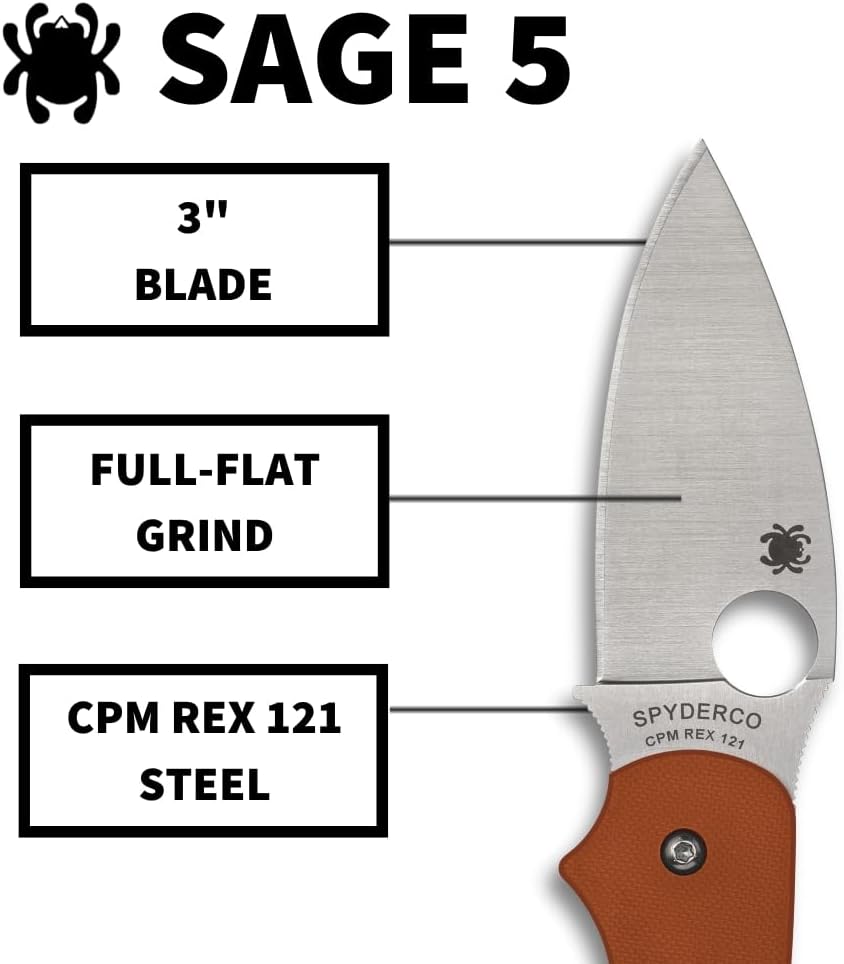 Spyderco Sage 5 Folding Pocket Knife with 3" CPM Rex 121 Steel Blade and G-10 Handle - EDC Knife for Men and Women