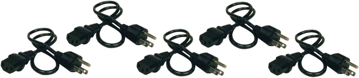 Eaton Tripp Lite Series Desktop Computer Power Cord, NEMA 5-15P to C13, 5-Pack - 10A, 125V, 18 AWG, 2 ft. (0.61 m)