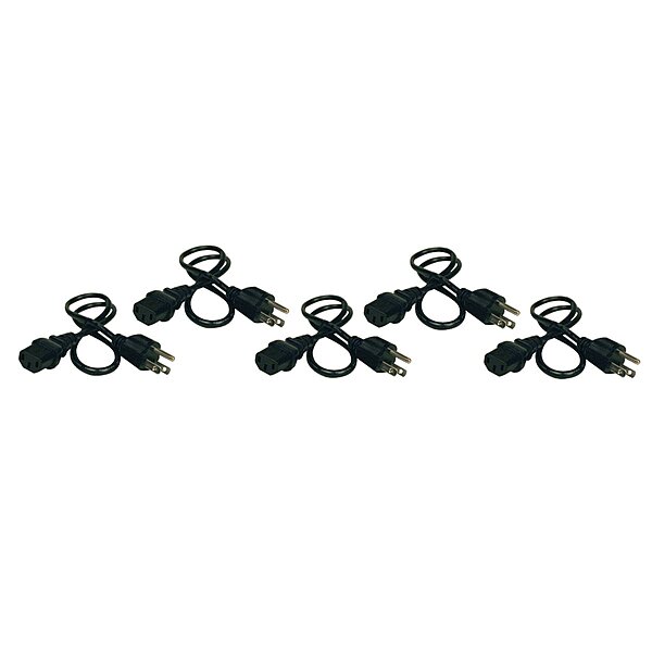 Eaton Tripp Lite Series Desktop Computer Power Cord, NEMA 5-15P to C13, 5-Pack - 10A, 125V, 18 AWG, 2 ft. (0.61 m), Black - P0300025