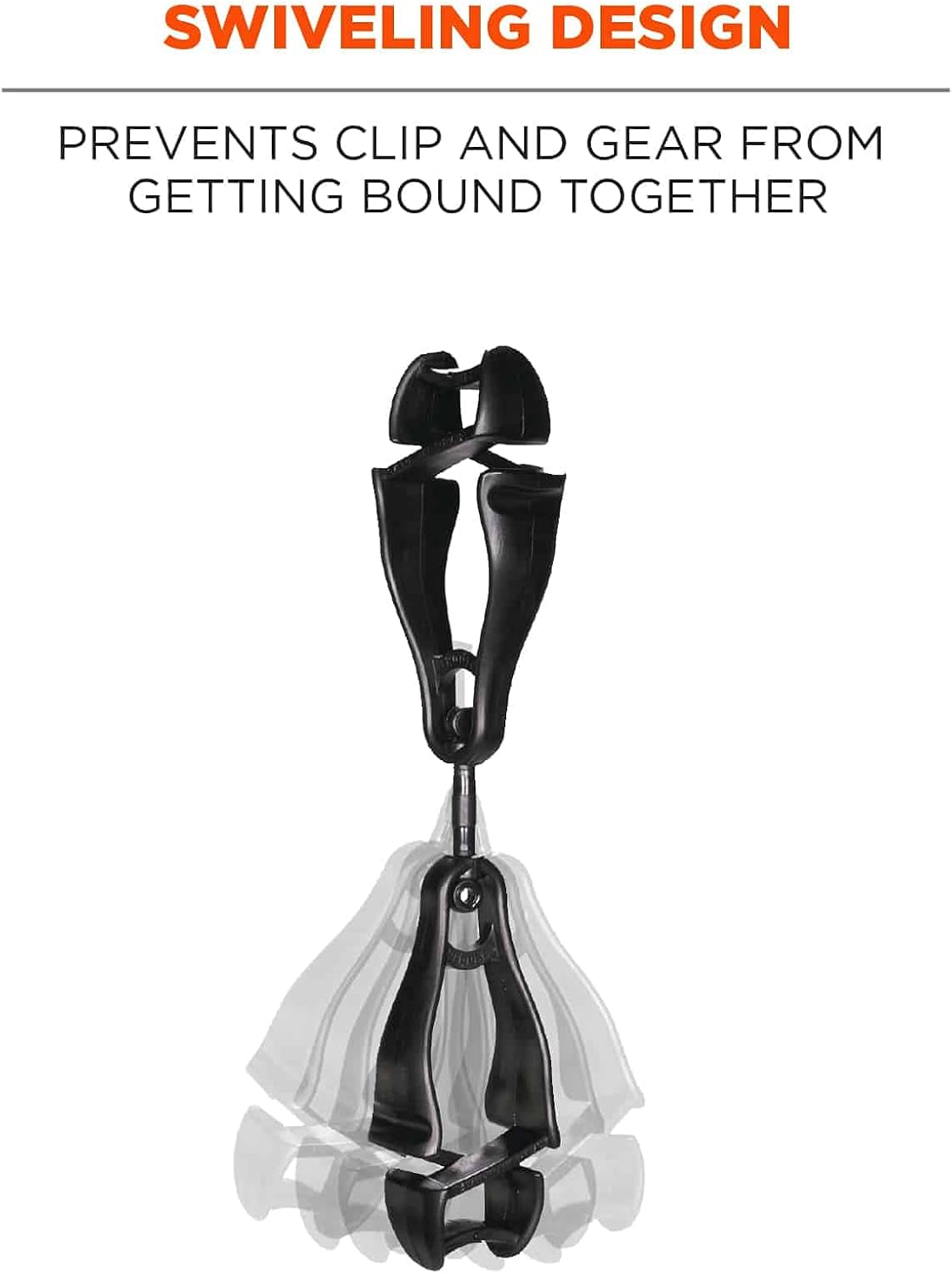 Ergodyne Squids 3420 Swiveling Dual-Clip Glove Holders, 5-1/2 in, Black - Set of 6