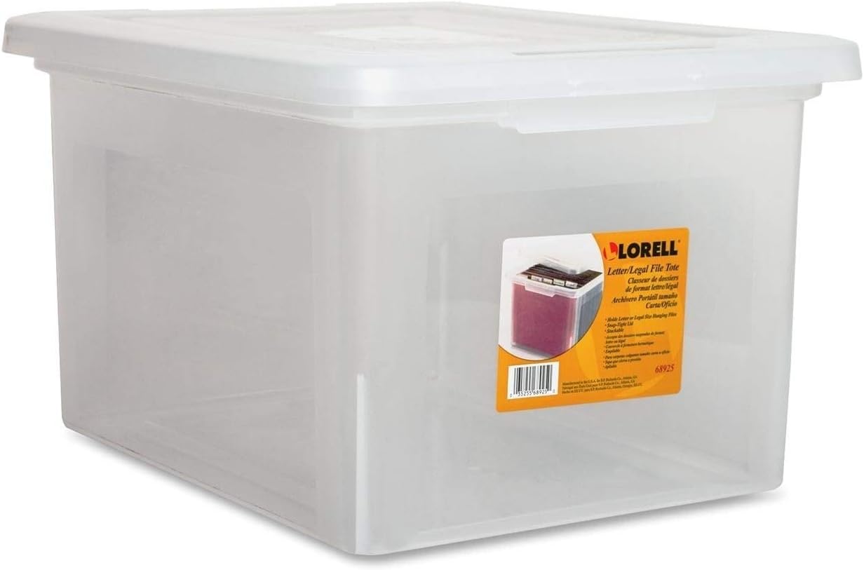 Lorell Storage File Box With Lift-Off Lid, Letter/Legal Size, 18in x 11in x 14 3/16in, Clear