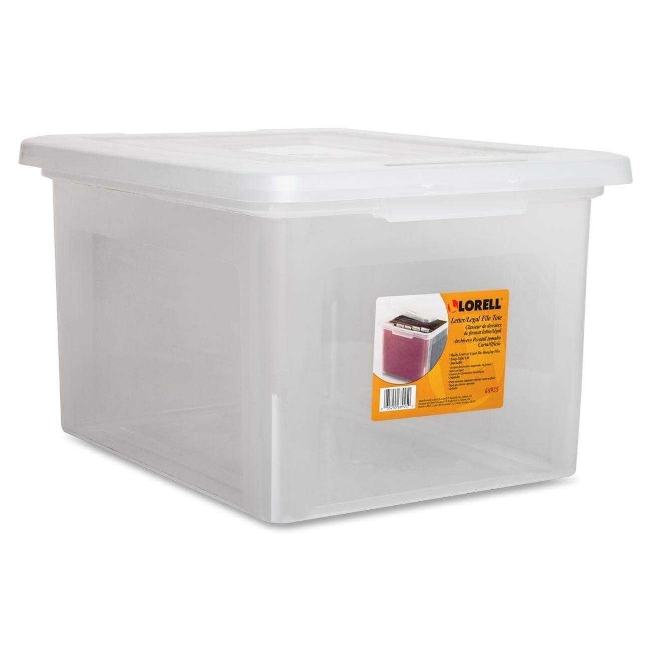 Lorell Storage File Box With Lift-Off Lid, Letter/Legal Size, 18in x 11in x 14 3/16in, Clear