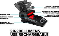 QUIQLITE QX2 Hands-Free LED Pocket Light, 20–200 Lumens, USB‑C Rechargeable, Aluminum Housing