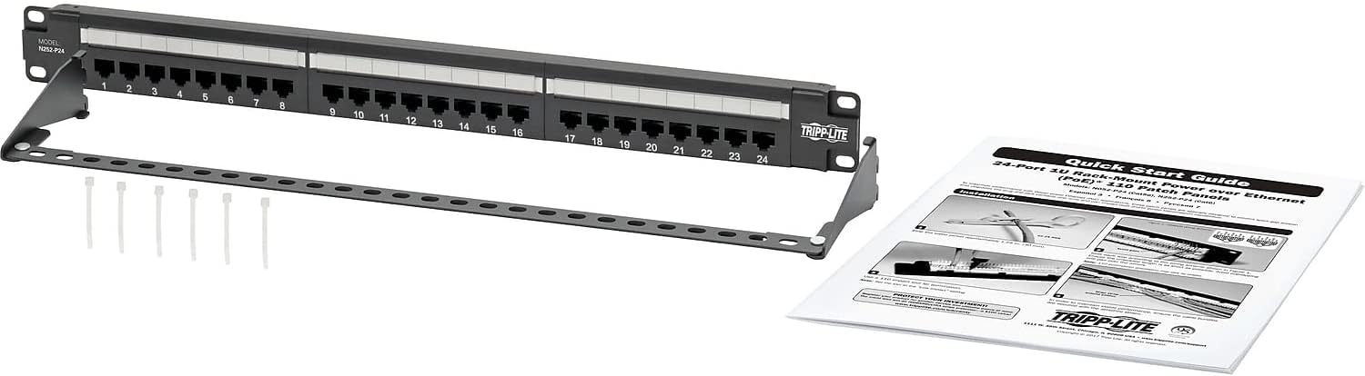 Eaton Tripp Lite Cat6 24-Port PoE+ Patch Panel, RJ45 Ethernet, 1U Rackmount