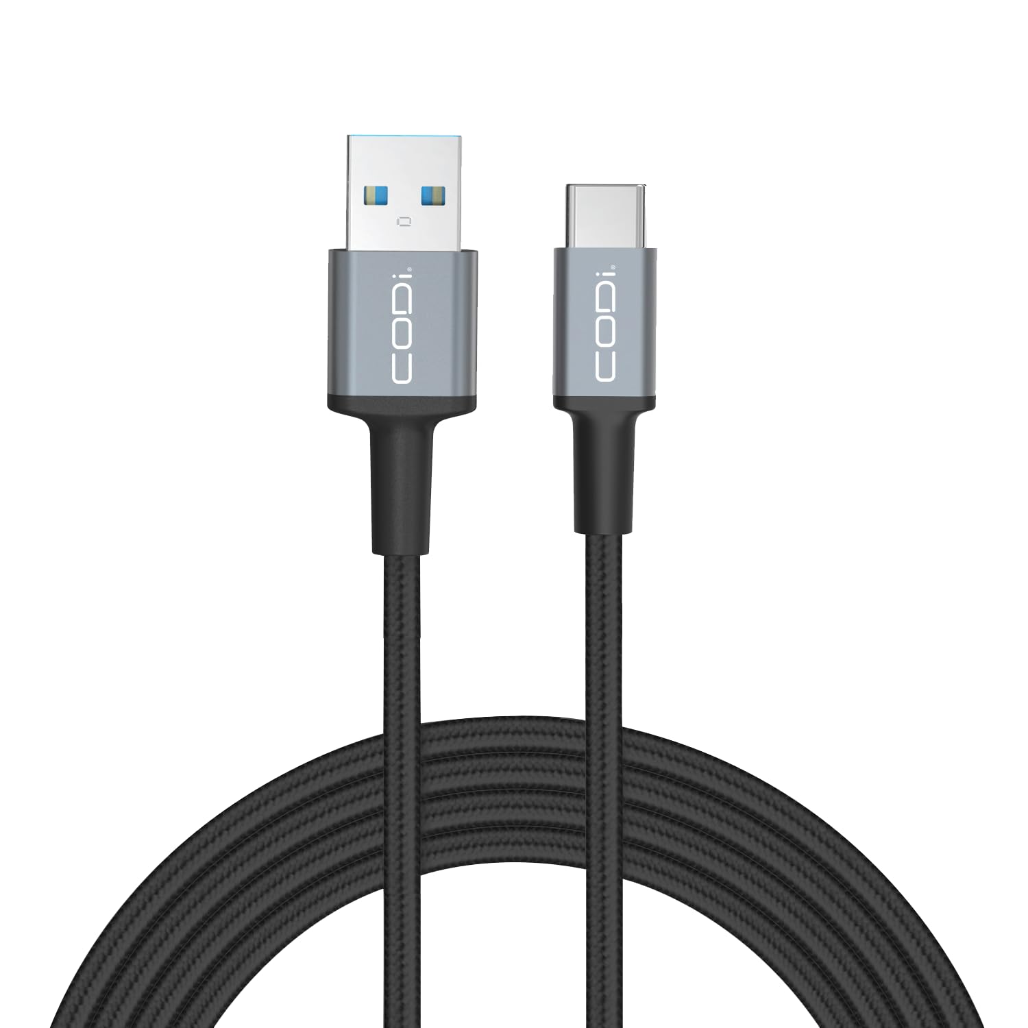 CODi 3ft Braided Nylon USB-A to USB-C Charging & Sync Cable – Fast Charge Compatible, Tangle-Free, Durable Aluminum Housing