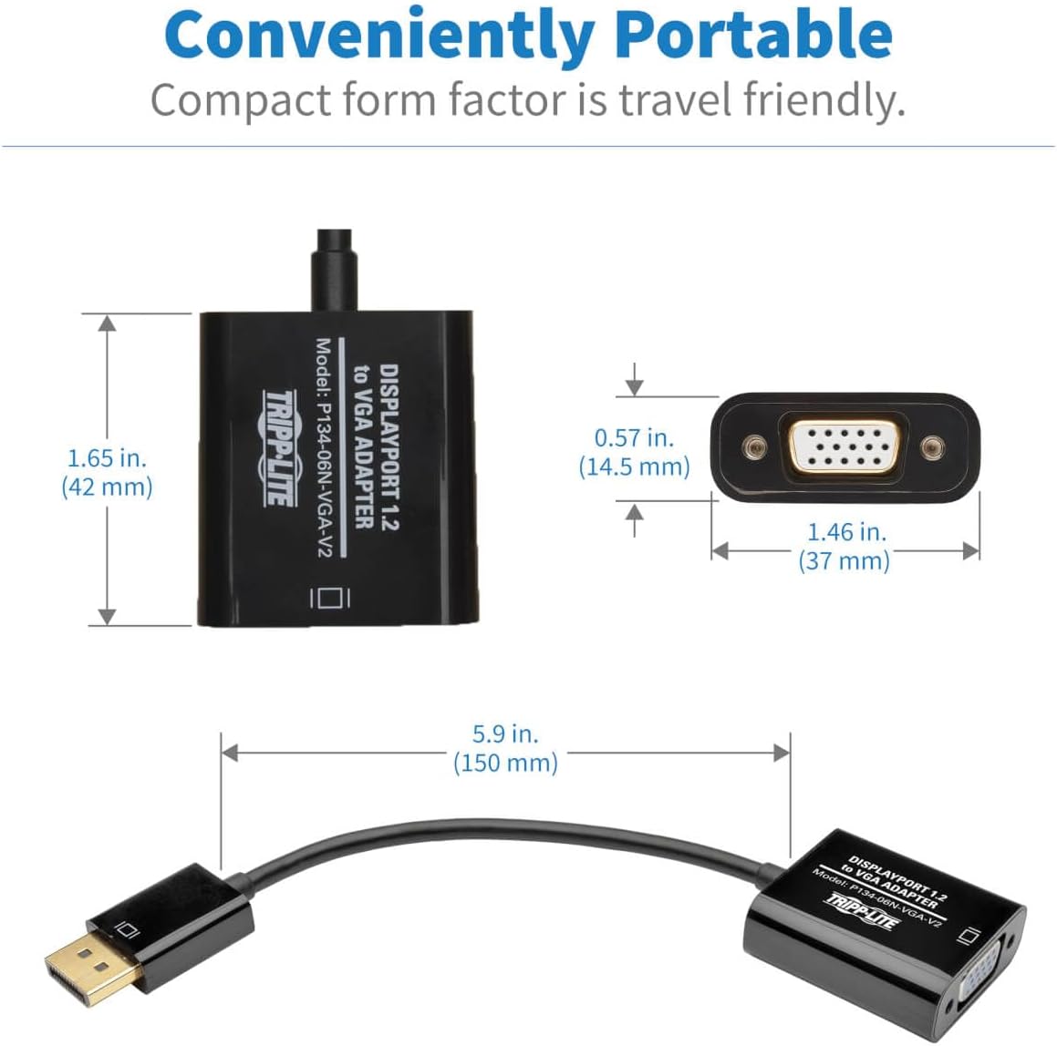 Eaton Tripp Lite DisplayPort to VGA Adapter Cable Active Converter, Displayport 1.2, DP to VGA, 6 inches / 15.2 Centimeters