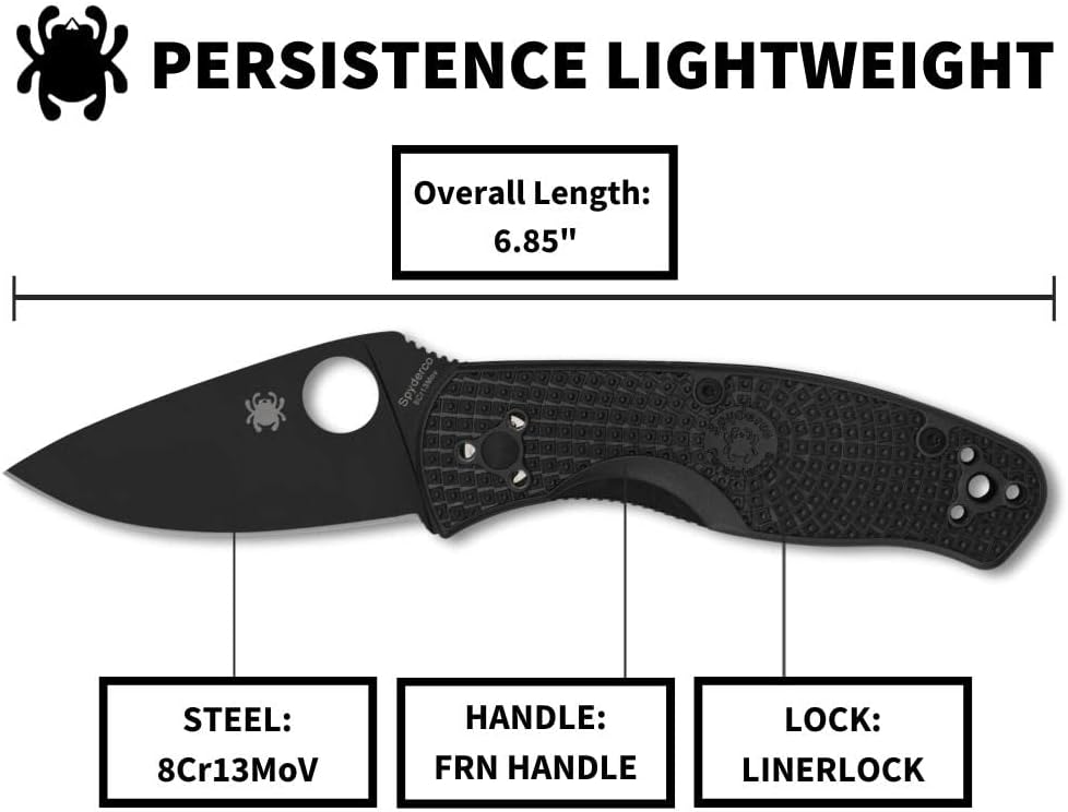 Spyderco Persistence Lightweight Pocket Knife - Durable Black Oxide Blade with Bi-Directional Textured FRN Handle